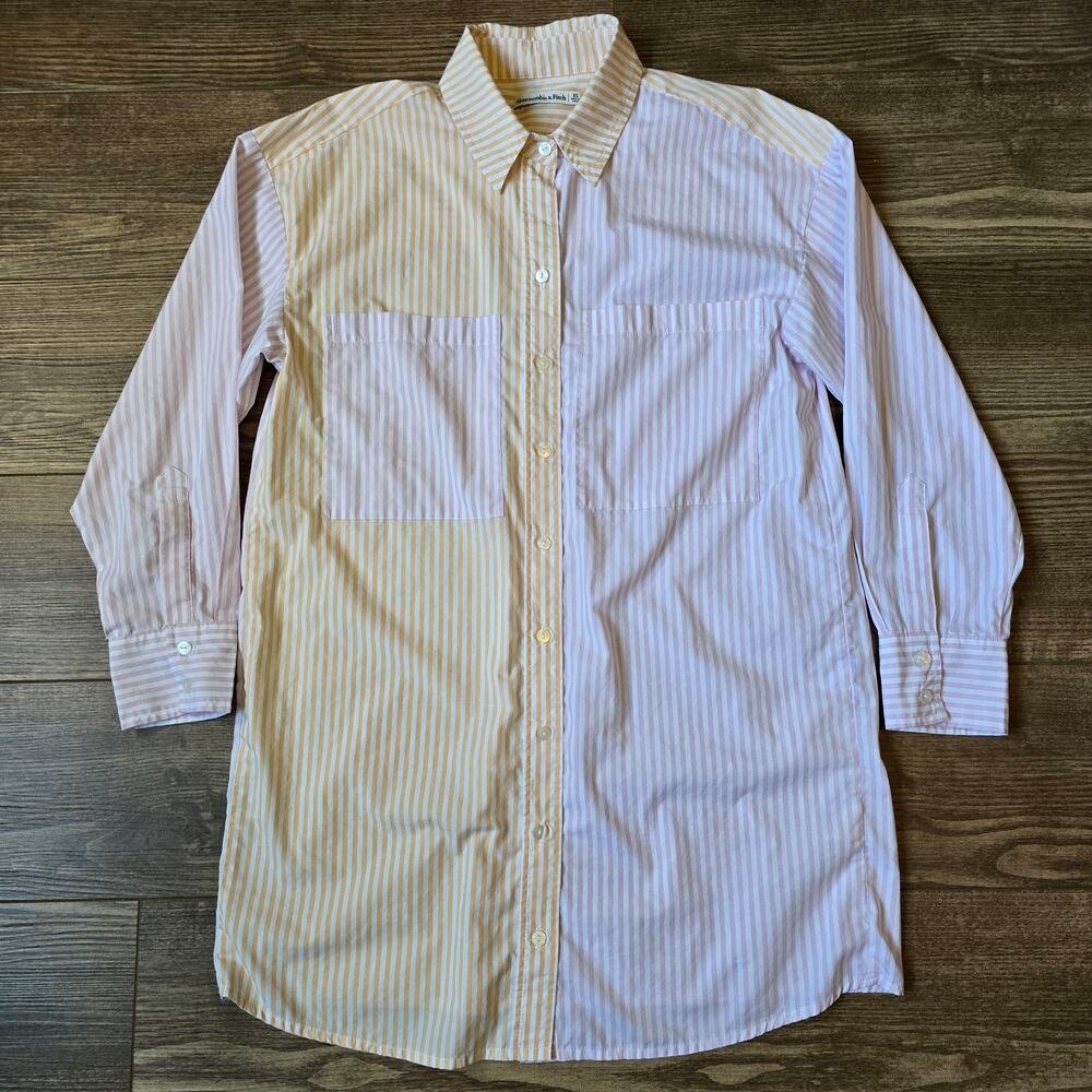 Abercrombie & Fitch Shirt Womens XS Color Block Striped Tunic Oversized 90s Boho